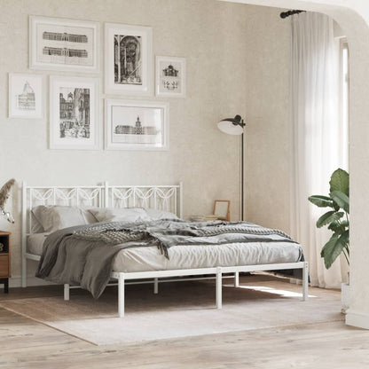 Bedframe Metaal 160 x 200 cm Wit met hoofdbord