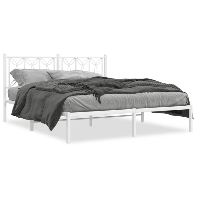 Bedframe met hoofdbord metaal wit 160x200 cm