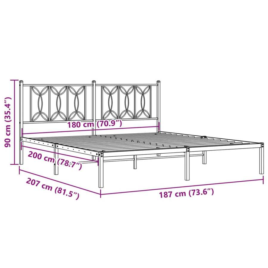 Bedframe Metaal 180 x 200 cm Wit met hoofdbord
