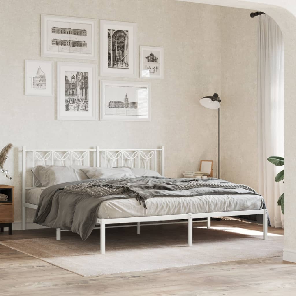 Bedframe met hoofdbord metaal wit 183x213 cm