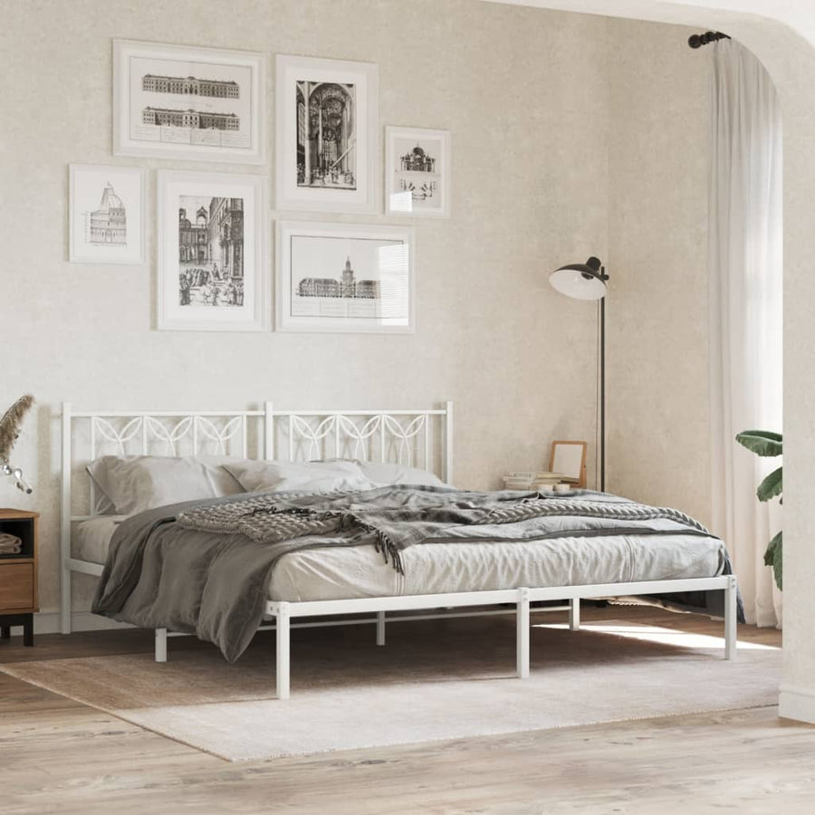 Bedframe met hoofdbord metaal wit 183x213 cm