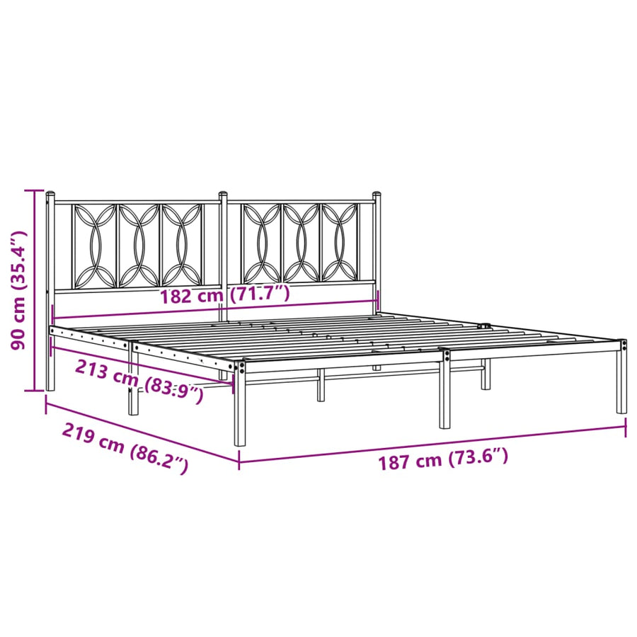 Bedframe met hoofdbord metaal wit 183x213 cm