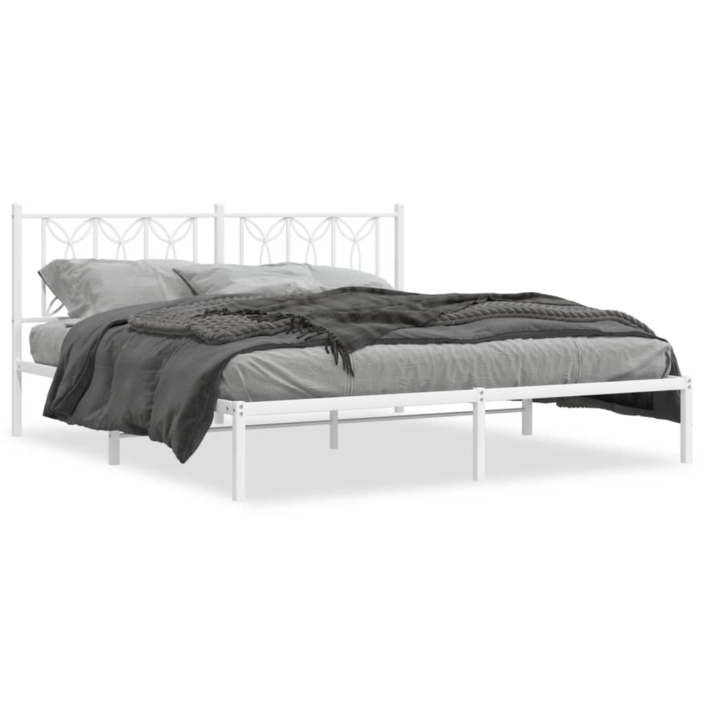 Bedframe met hoofdbord metaal wit 183x213 cm