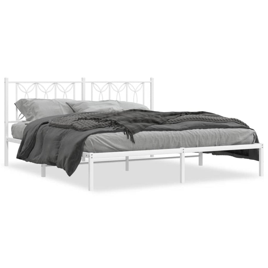 Bedframe met hoofdbord metaal wit 183x213 cm