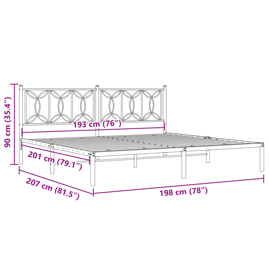 Bedframe met hoofdbord metaal wit 193x203 cm