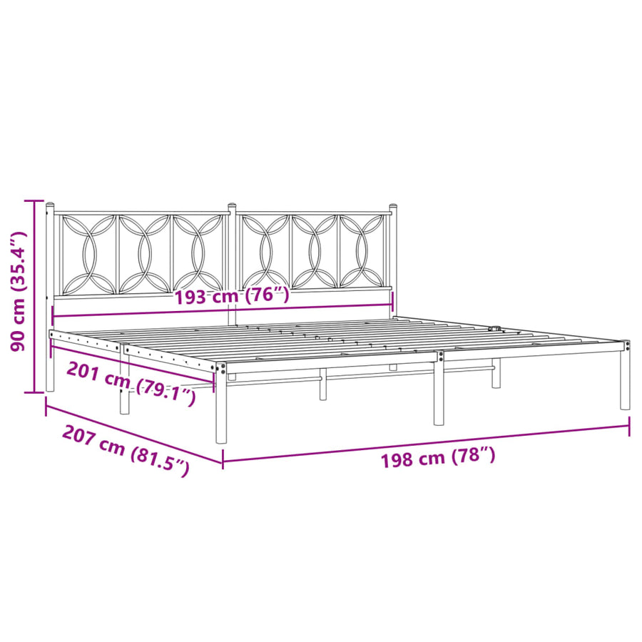 Bedframe met hoofdbord metaal wit 193x203 cm