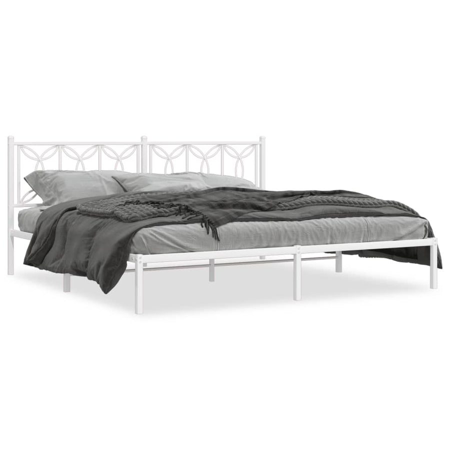 Bedframe met hoofdbord metaal wit 193x203 cm