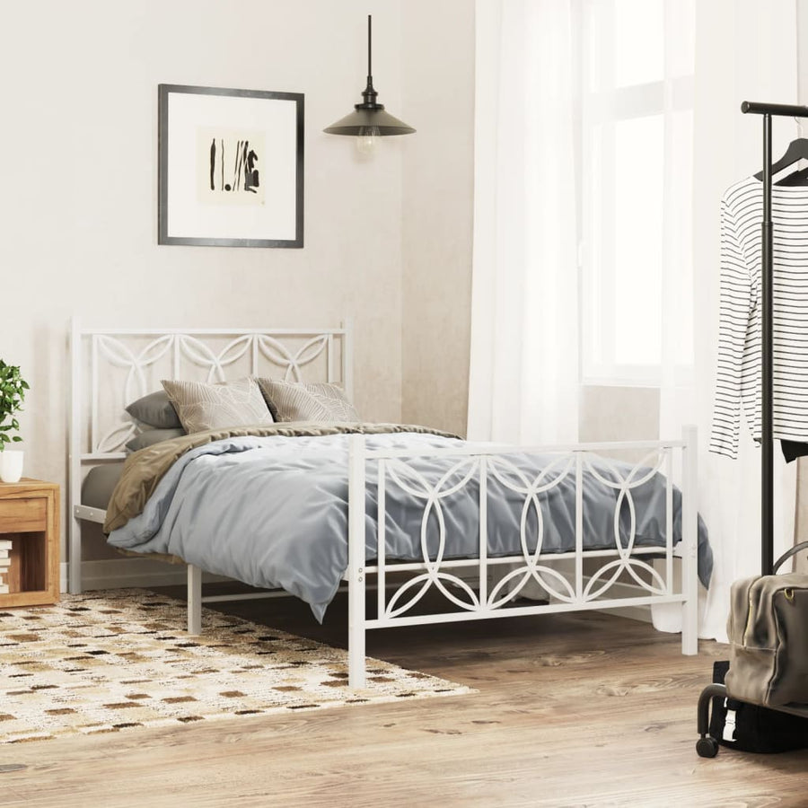 Bedframe met hoofd- en voeteneinde metaal wit 100x200 cm
