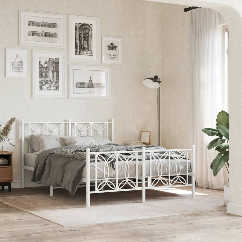 Bedframe met hoofd- en voeteneinde metaal wit 135x190 cm