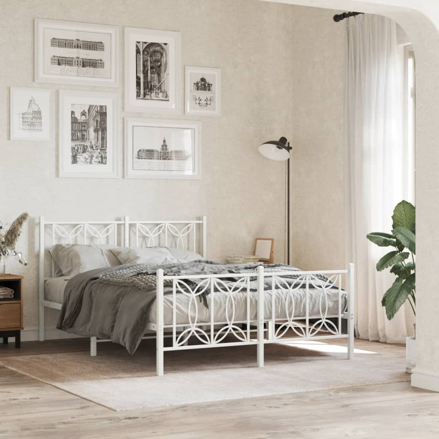 Bedframe met hoofd- en voeteneinde metaal wit 135x190 cm