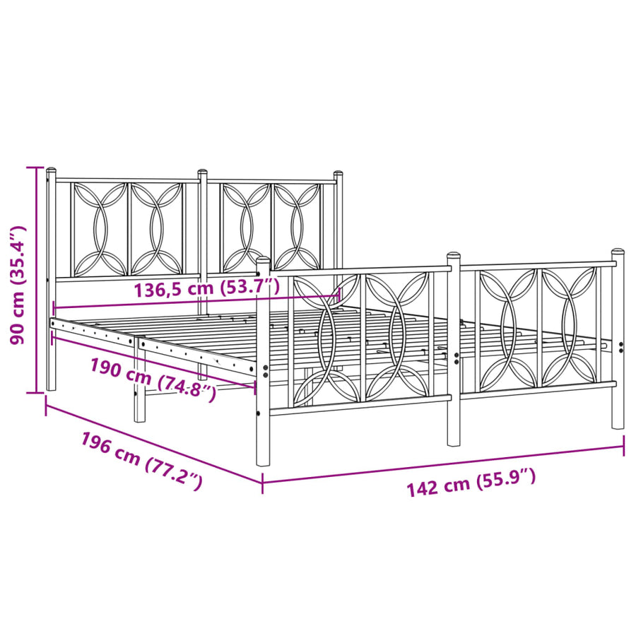 Bedframe met hoofd- en voeteneinde metaal wit 135x190 cm