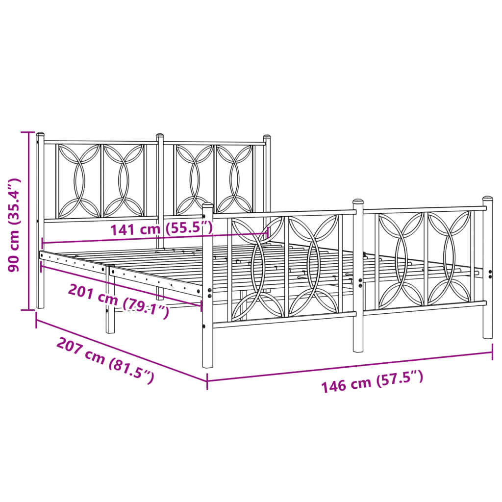 Bedframe met hoofd- en voeteneinde metaal wit 140x200 cm