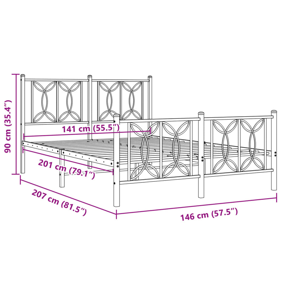 Bedframe met hoofd- en voeteneinde metaal wit 140x200 cm