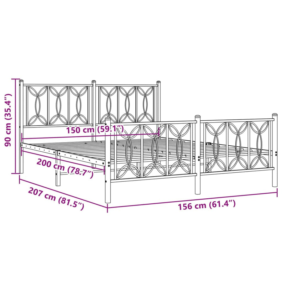 Bedframe met hoofd- en voeteneinde metaal wit 150x200 cm