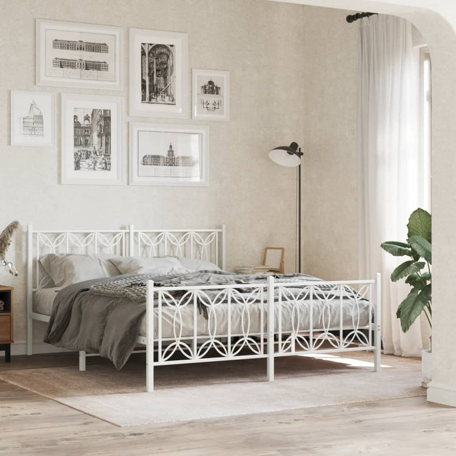 Bedframe met hoofd- en voeteneinde metaal wit 150x200 cm