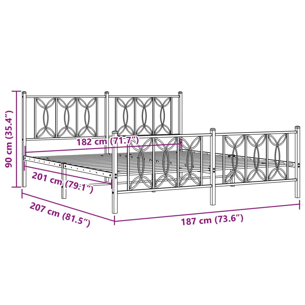 Bedframe met hoofd- en voeteneinde metaal wit 180x200 cm