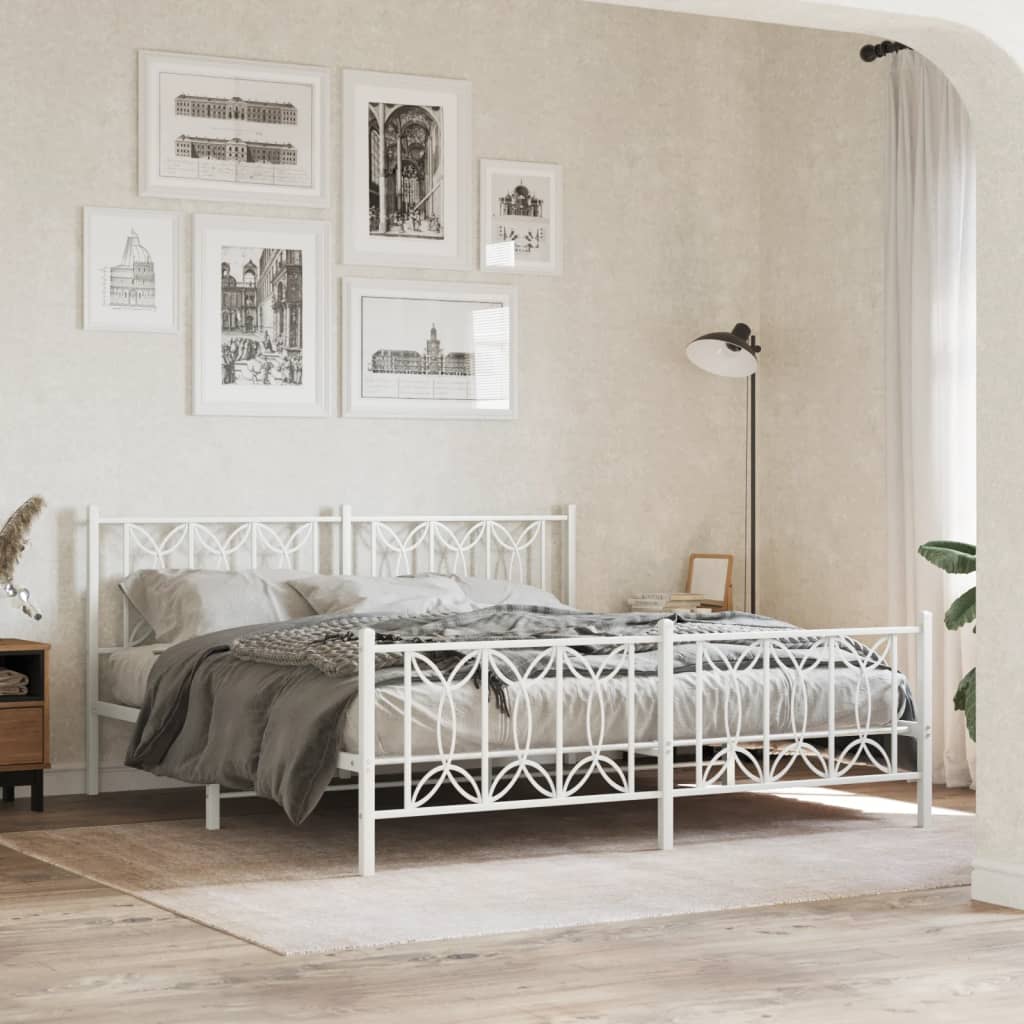 Bedframe met hoofd- en voeteneinde metaal wit 183x213 cm