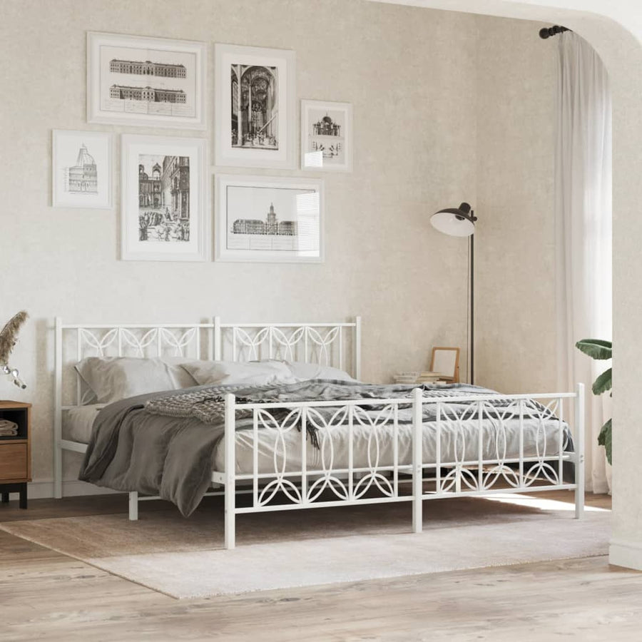 Bedframe met hoofd- en voeteneinde metaal wit 183x213 cm