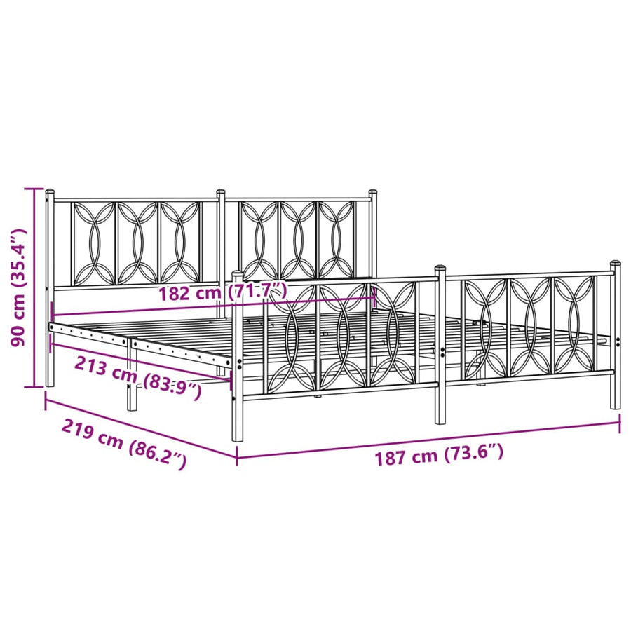 Bedframe met hoofd- en voeteneinde metaal wit 183x213 cm