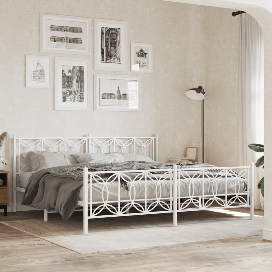 Bedframe met hoofd- en voeteneinde metaal wit 193x203 cm