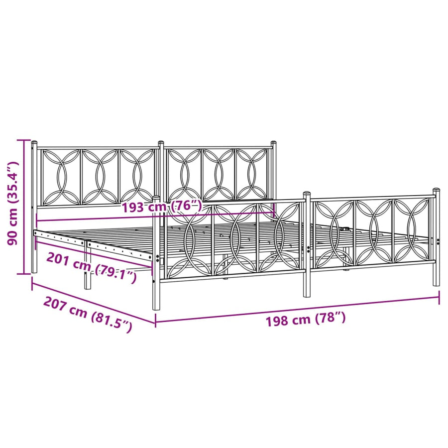 Bedframe met hoofd- en voeteneinde metaal wit 193x203 cm