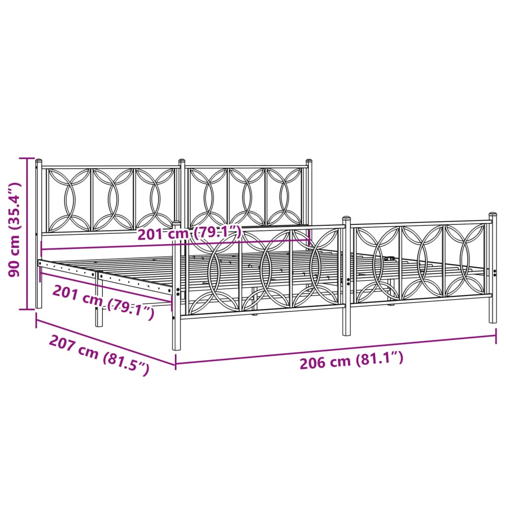 Bedframe met hoofd- en voeteneinde metaal wit 200x200 cm
