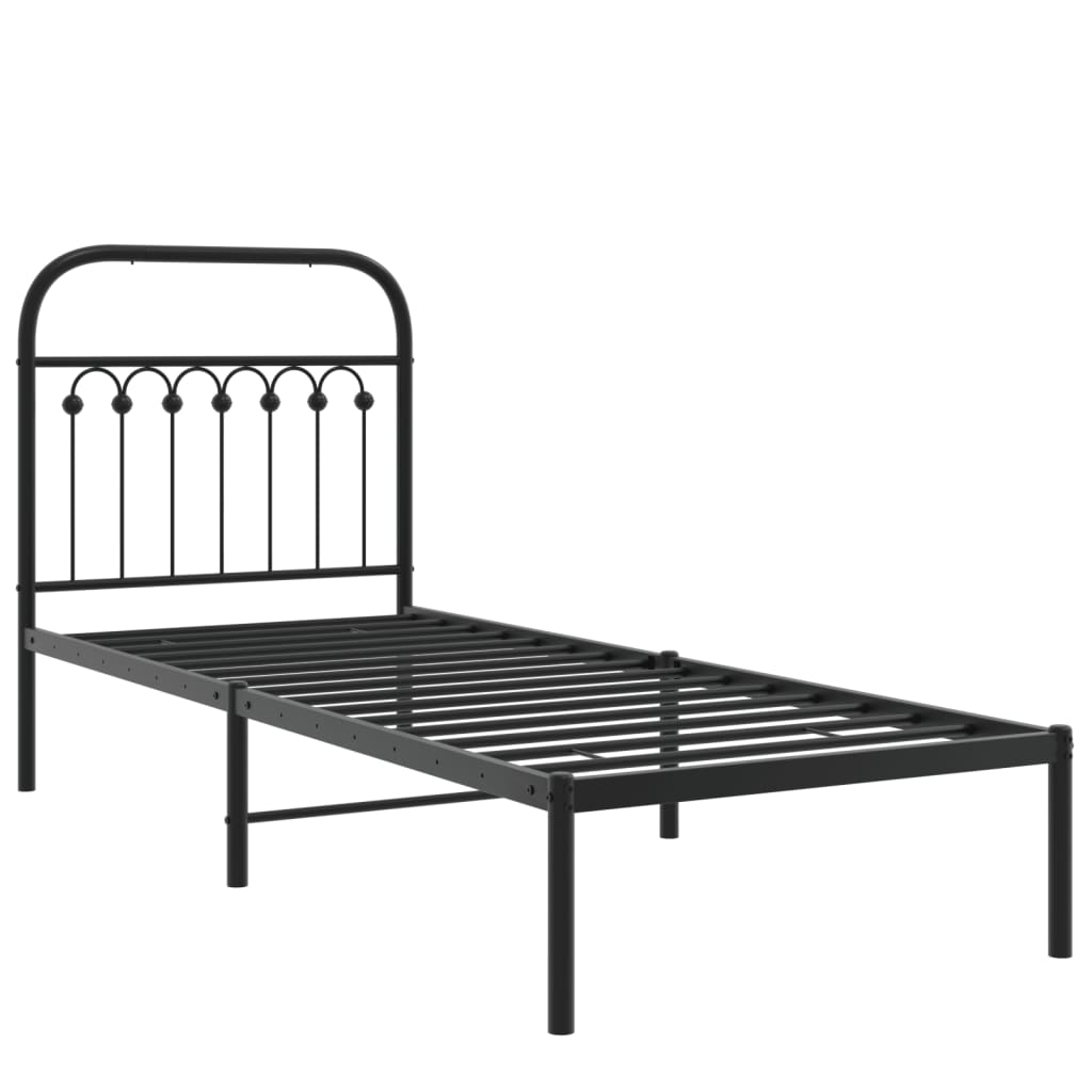 Bedframe met hoofdbord metaal zwart 75x190 cm