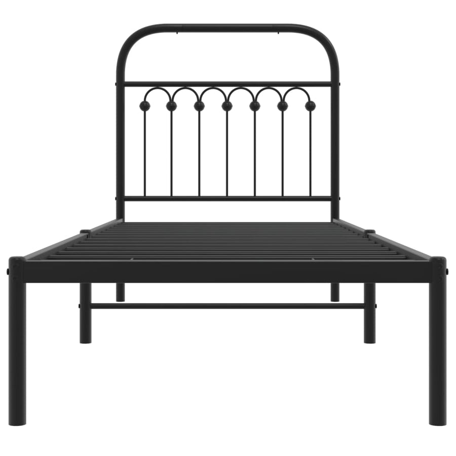 Bedframe met hoofdbord metaal zwart 75x190 cm