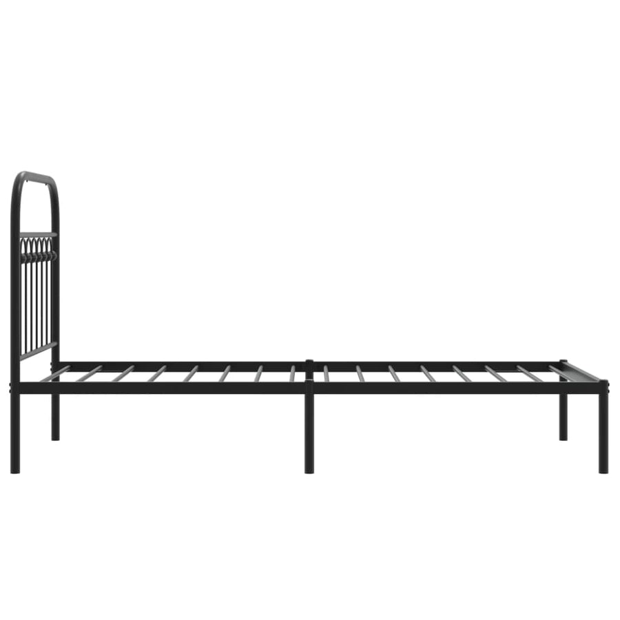 Bedframe met hoofdbord metaal zwart 75x190 cm