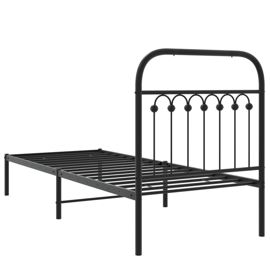 Bedframe met hoofdbord metaal zwart 75x190 cm