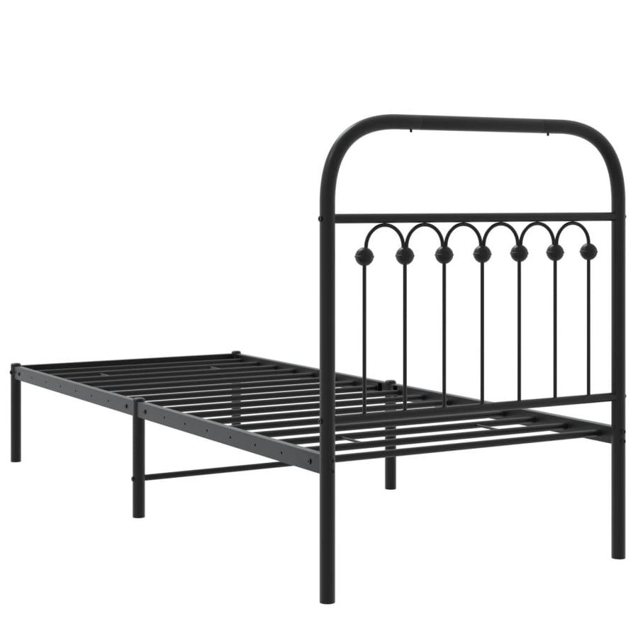 Bedframe met hoofdbord metaal zwart 75x190 cm
