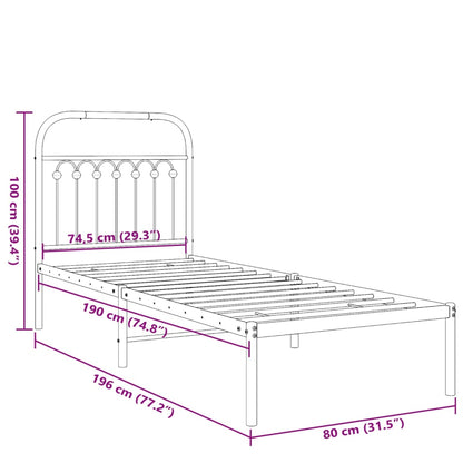Bedframe met hoofdbord metaal zwart 75x190 cm