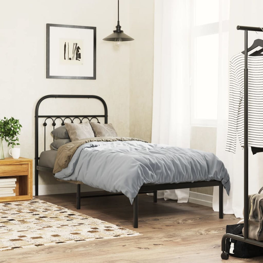 Bedframe met hoofdbord metaal zwart 80x200 cm
