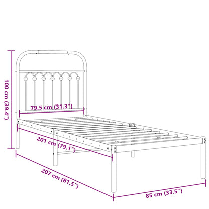 Bedframe met hoofdbord metaal zwart 80x200 cm