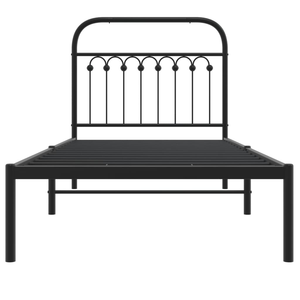 Bedframe met hoofdbord metaal zwart 90x190 cm