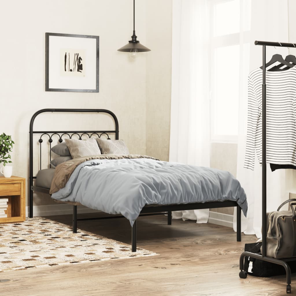 Bedframe met hoofdbord metaal zwart 90x200 cm