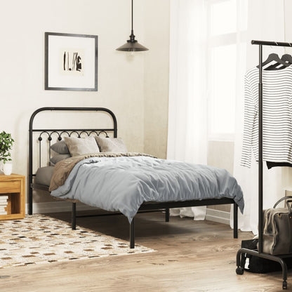 Bedframe met hoofdbord metaal zwart 90x200 cm