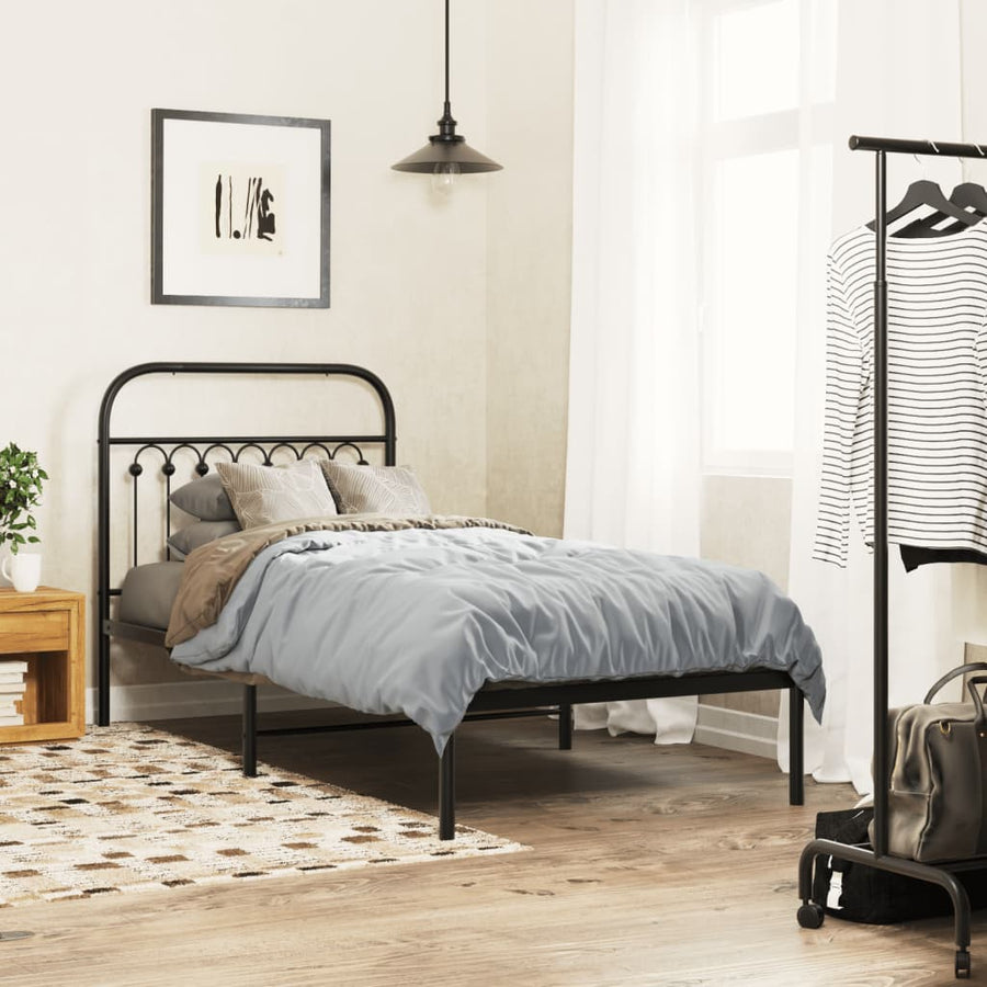 Bedframe met hoofdbord metaal zwart 90x200 cm