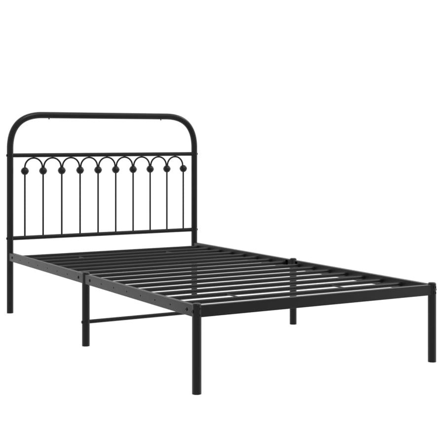 Bedframe met hoofdbord metaal zwart 107x203 cm
