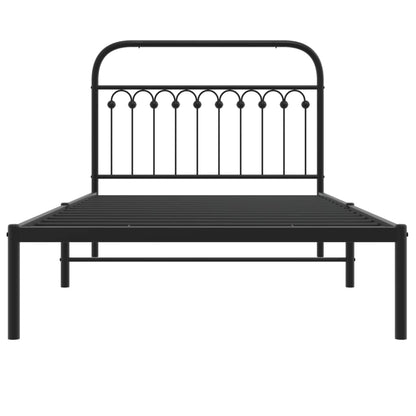Bedframe met hoofdbord metaal zwart 107x203 cm