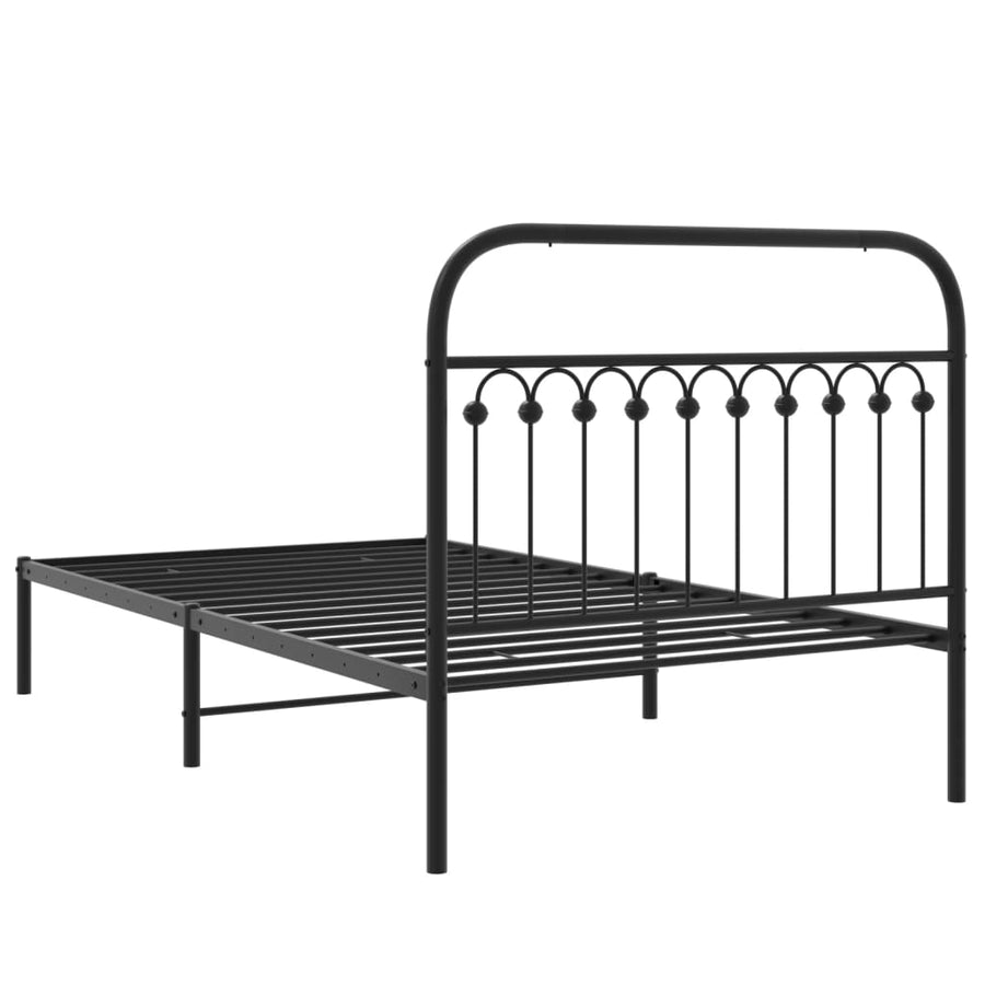 Bedframe met hoofdbord metaal zwart 107x203 cm