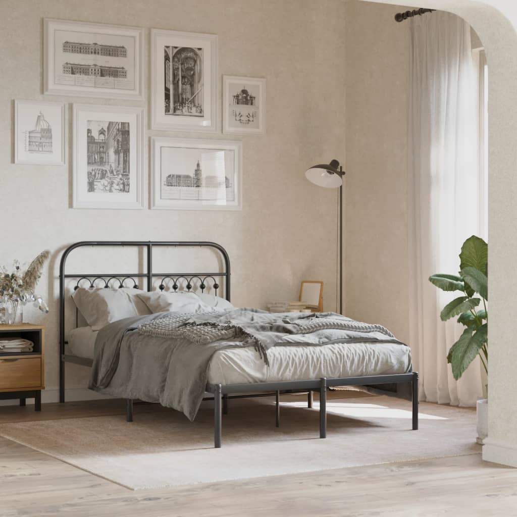 Bedframe met hoofdbord metaal zwart 120x190 cm