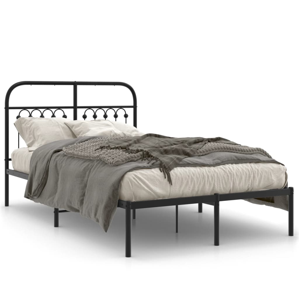 Bedframe met hoofdbord metaal zwart 120x190 cm