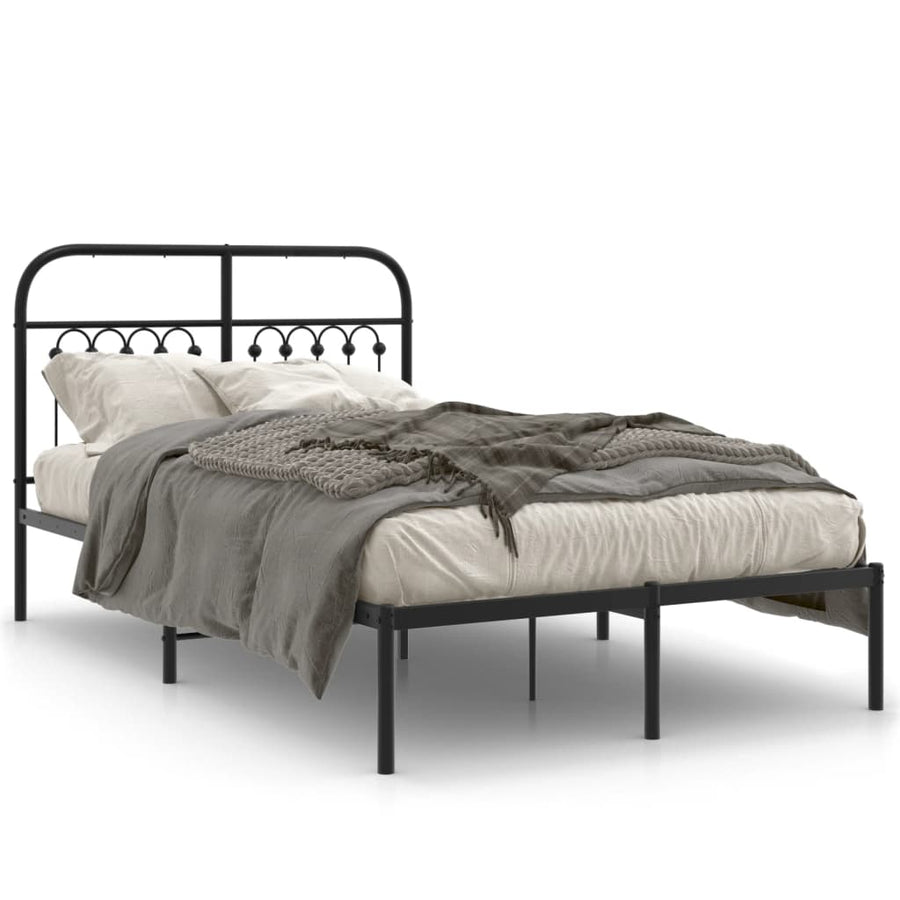 Bedframe met hoofdbord metaal zwart 120x190 cm