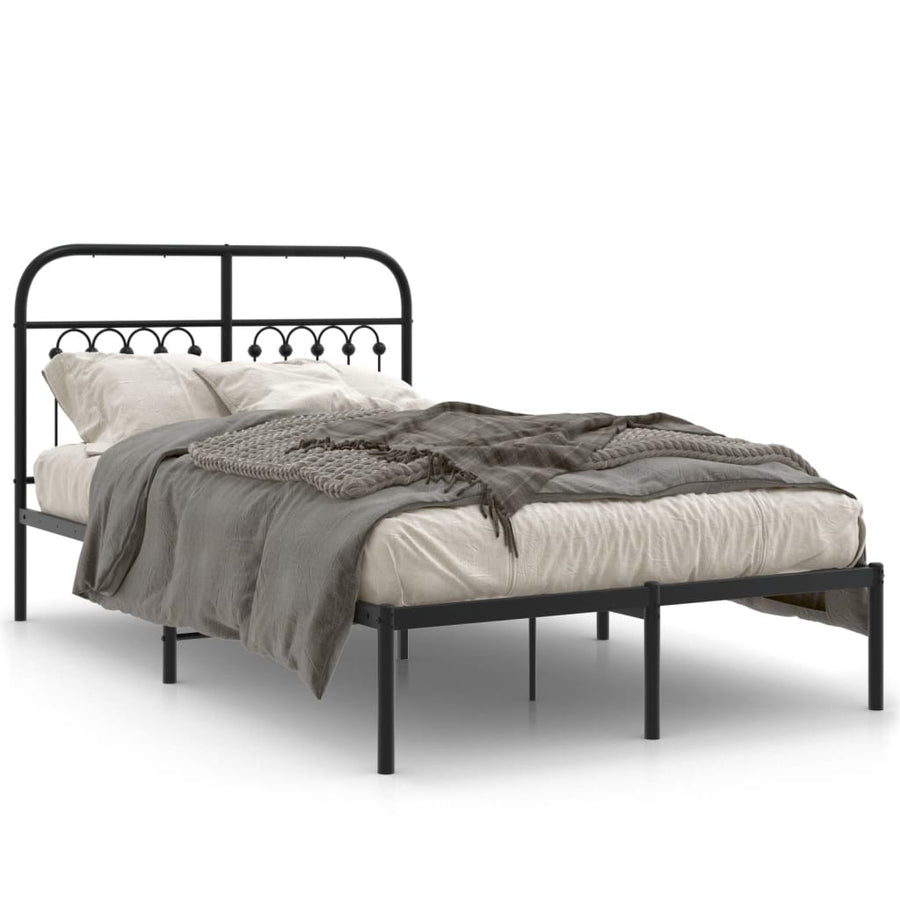 Bedframe met hoofdbord metaal zwart 120x200 cm