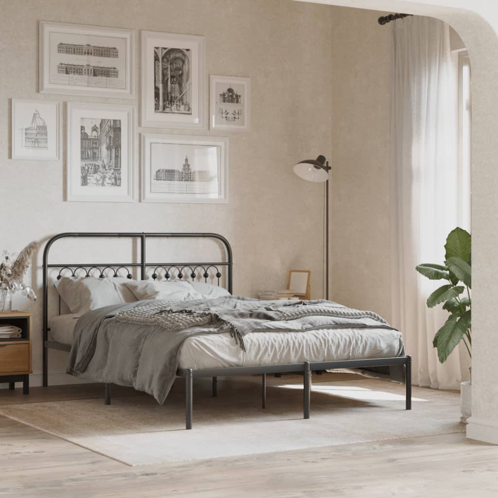 Bedframe met hoofdbord metaal zwart 135x190 cm
