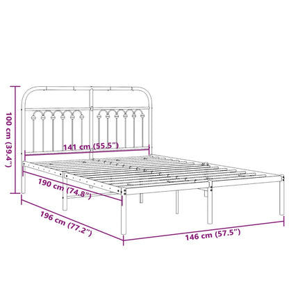 Bedframe met hoofdbord metaal zwart 140x190 cm