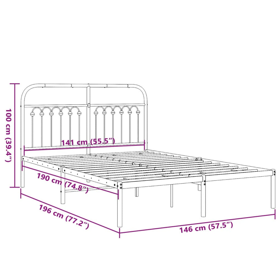 Bedframe met hoofdbord metaal zwart 140x190 cm