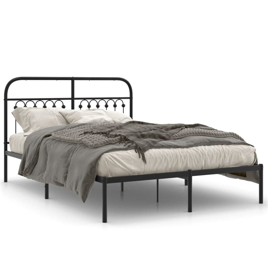 Bedframe met hoofdbord metaal zwart 140x190 cm