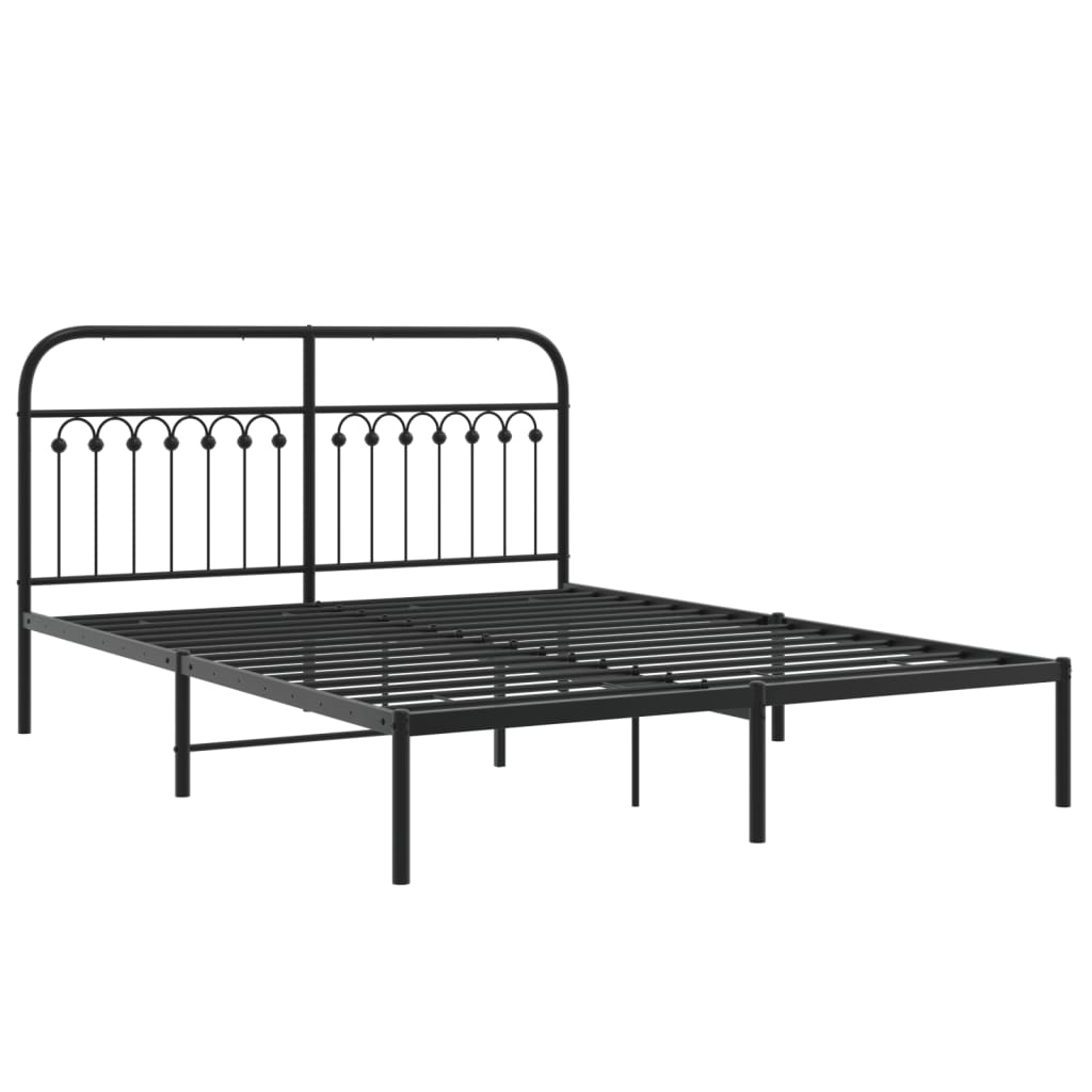 Bedframe met hoofdbord metaal zwart 150x200 cm